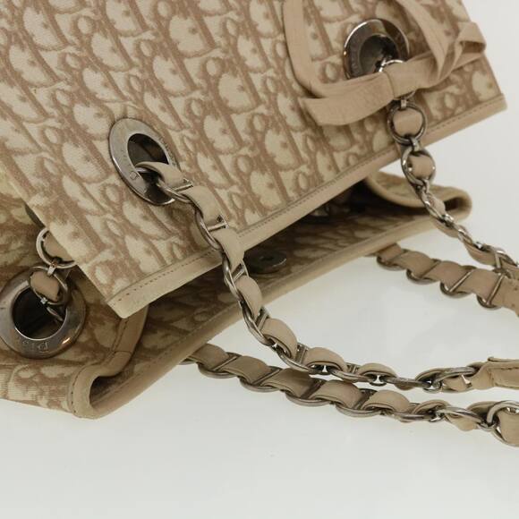 DIOR Trotter Canvas Chain Tote Bag Pvc Leather Beige - Picture 6 of 13